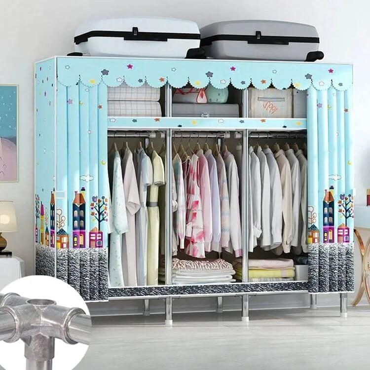 Patterned Metal Wardrobe Armoire With Shelves, Rod And Legs