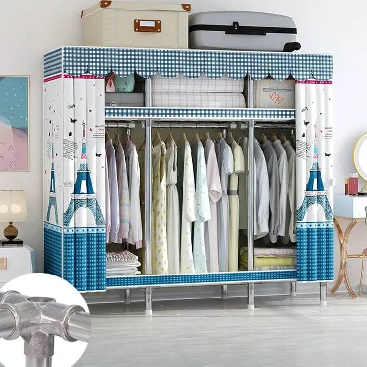 Patterned Metal Wardrobe Armoire With Shelves, Rod And Legs