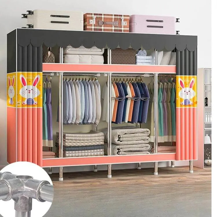 Patterned Metal Wardrobe Armoire With Shelves, Rod And Legs