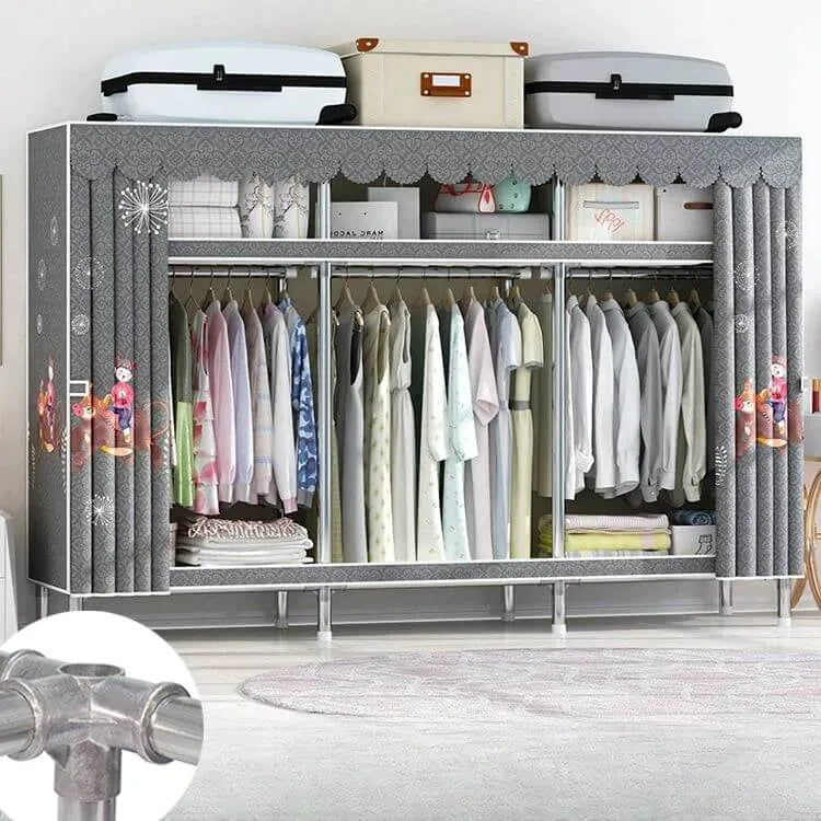Patterned Metal Wardrobe Armoire With Shelves, Rod And Legs