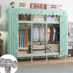 Patterned Metal Wardrobe Armoire With Shelves, Rod And Legs