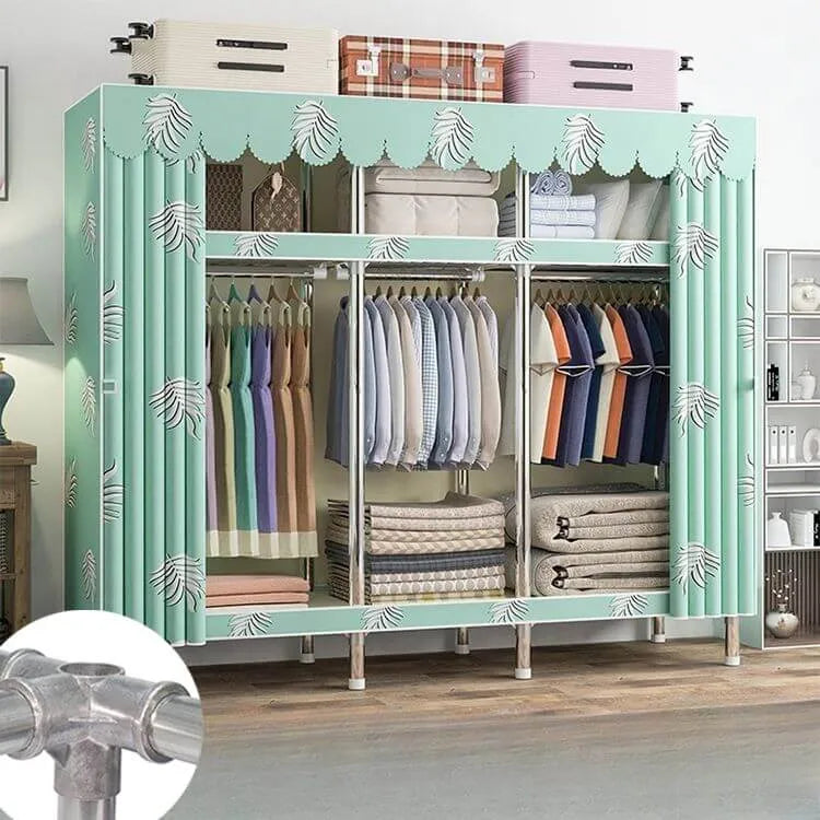 Patterned Metal Wardrobe Armoire With Shelves, Rod And Legs