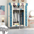 Patterned Metal Wardrobe Armoire With Shelves, Rod And Legs