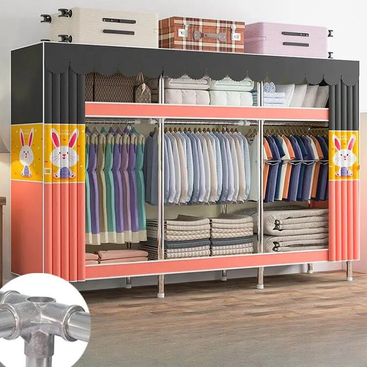 Patterned Metal Wardrobe Armoire With Shelves, Rod And Legs