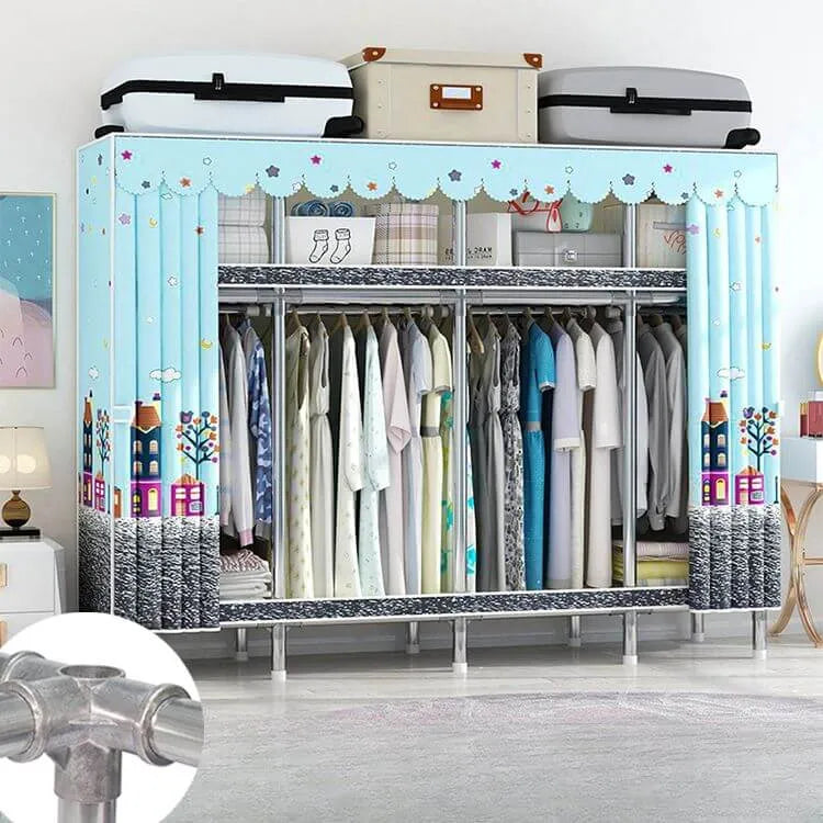 Patterned Metal Wardrobe Armoire With Shelves, Rod And Legs