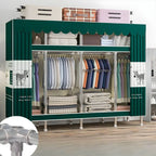 Patterned Metal Wardrobe Armoire With Shelves, Rod And Legs