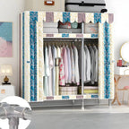 Patterned Metal Wardrobe Armoire With Shelves, Rod And Legs