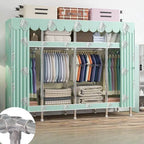 Patterned Metal Wardrobe Armoire With Shelves, Rod And Legs