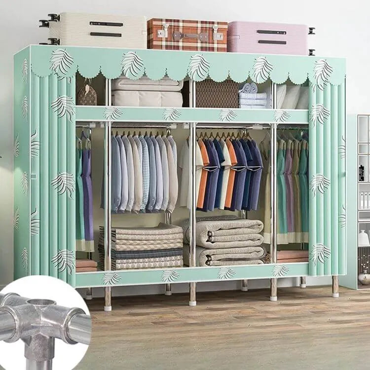 Patterned Metal Wardrobe Armoire With Shelves, Rod And Legs