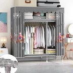Patterned Metal Wardrobe Armoire With Shelves, Rod And Legs