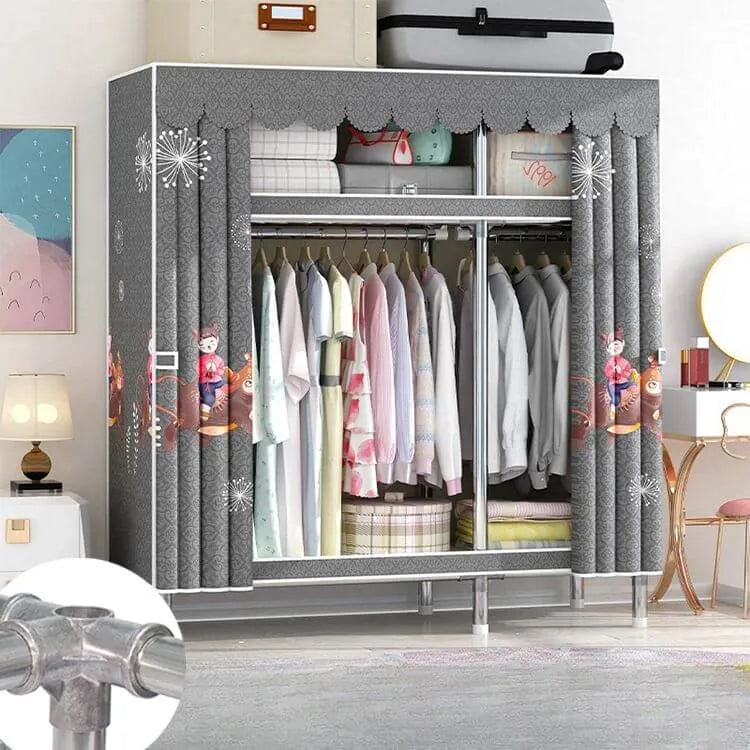 Patterned Metal Wardrobe Armoire With Shelves, Rod And Legs