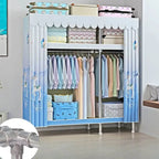 Patterned Metal Wardrobe Armoire With Shelves, Rod And Legs