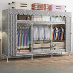 Patterned Metal Wardrobe Armoire With Shelves, Rod And Legs