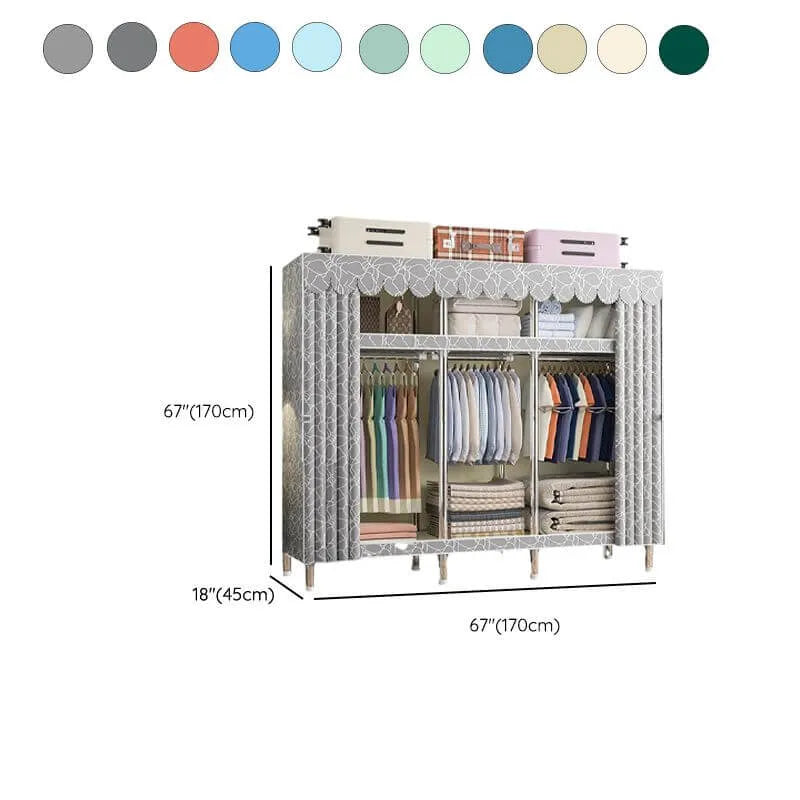 Patterned Metal Wardrobe Armoire With Shelves, Rod And Legs Dimensions