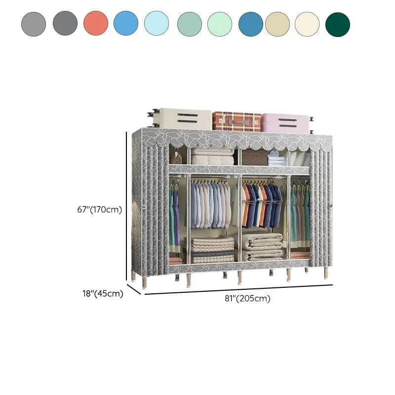 Patterned Metal Wardrobe Armoire With Shelves, Rod And Legs Dimensions
