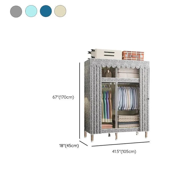 Patterned Metal Wardrobe Armoire With Shelves, Rod And Legs Dimensions