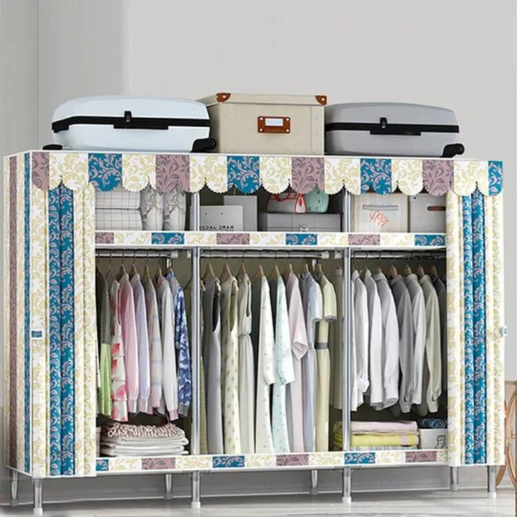 Patterned Metal Wardrobe Armoire With Shelves, Rod And Legs Main Product Image Main image