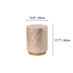 Pearl Shell Mosaic Drum Side Table with Sculptural Coastal Glam Dimensions