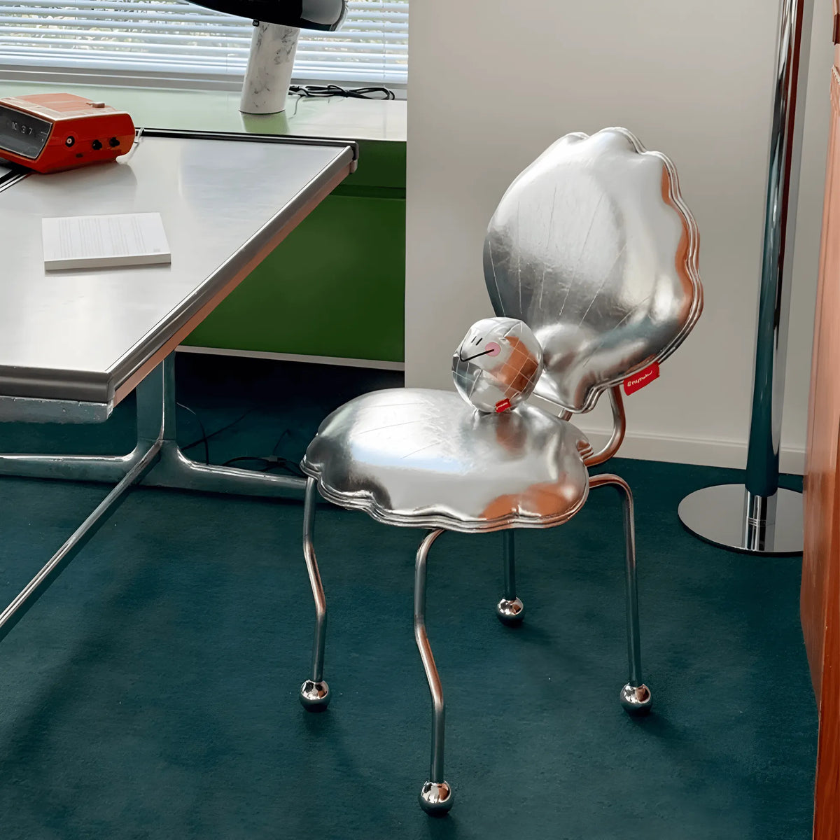 Pearlescent Shell Accent Chair with Gold Trim for Vanity and Boutique Spaces Main Product Image