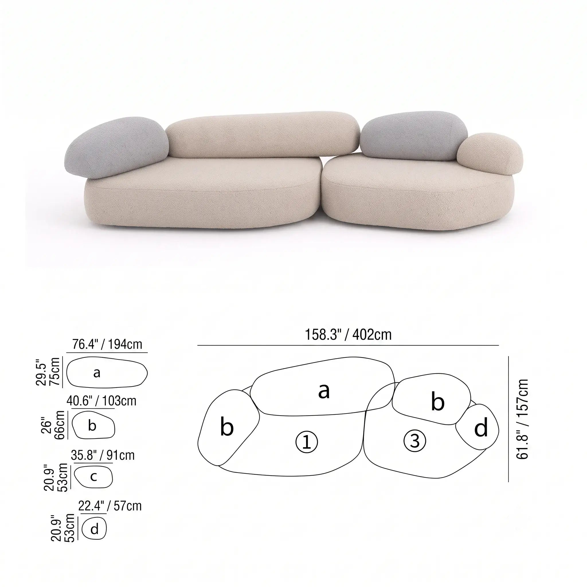 Pebble Sofa Modular Cloud Velvet Lounge with Curved Forms and Flexible Layouts Dimensions