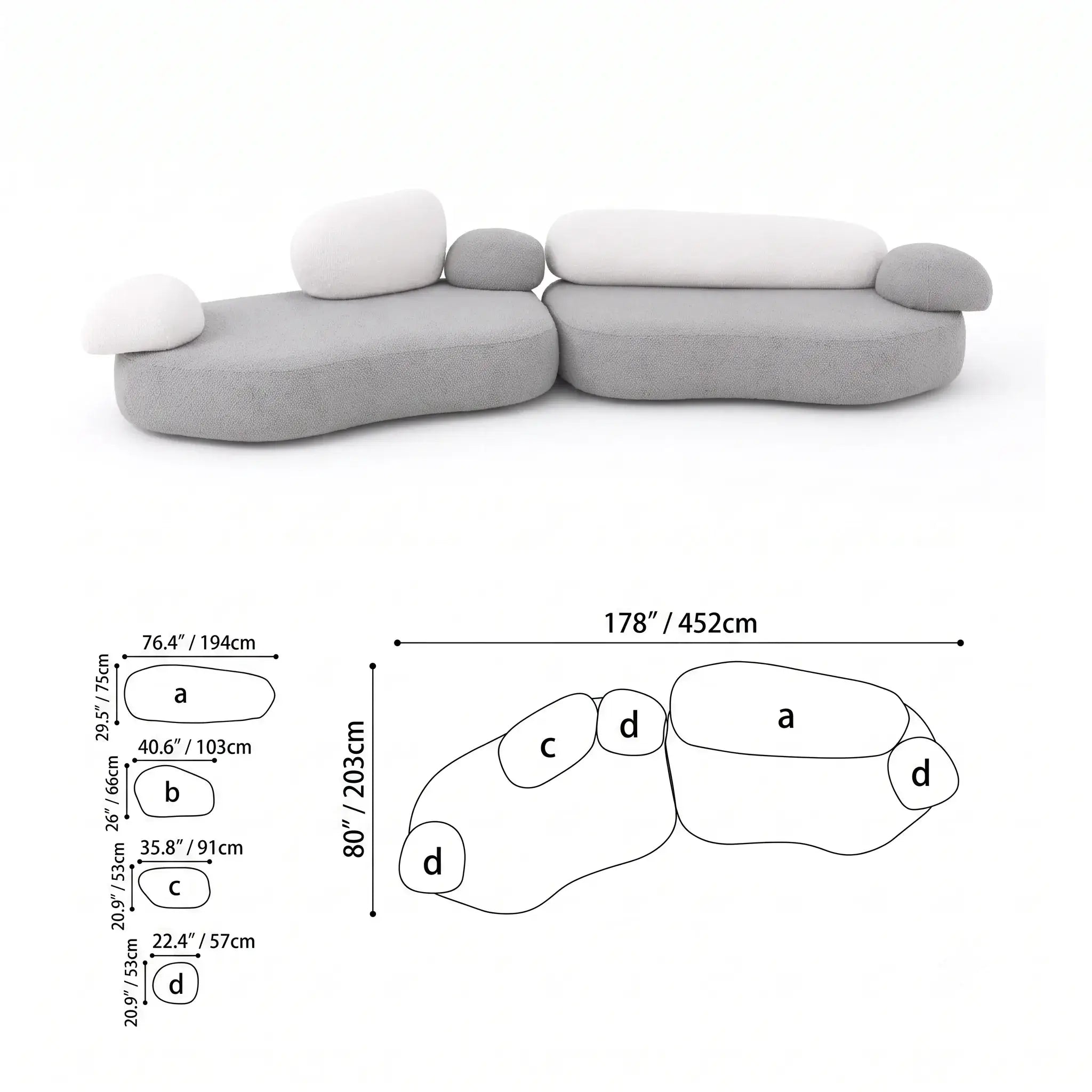 Pebble Sofa Modular Cloud Velvet Lounge with Curved Forms and Flexible Layouts Dimensions