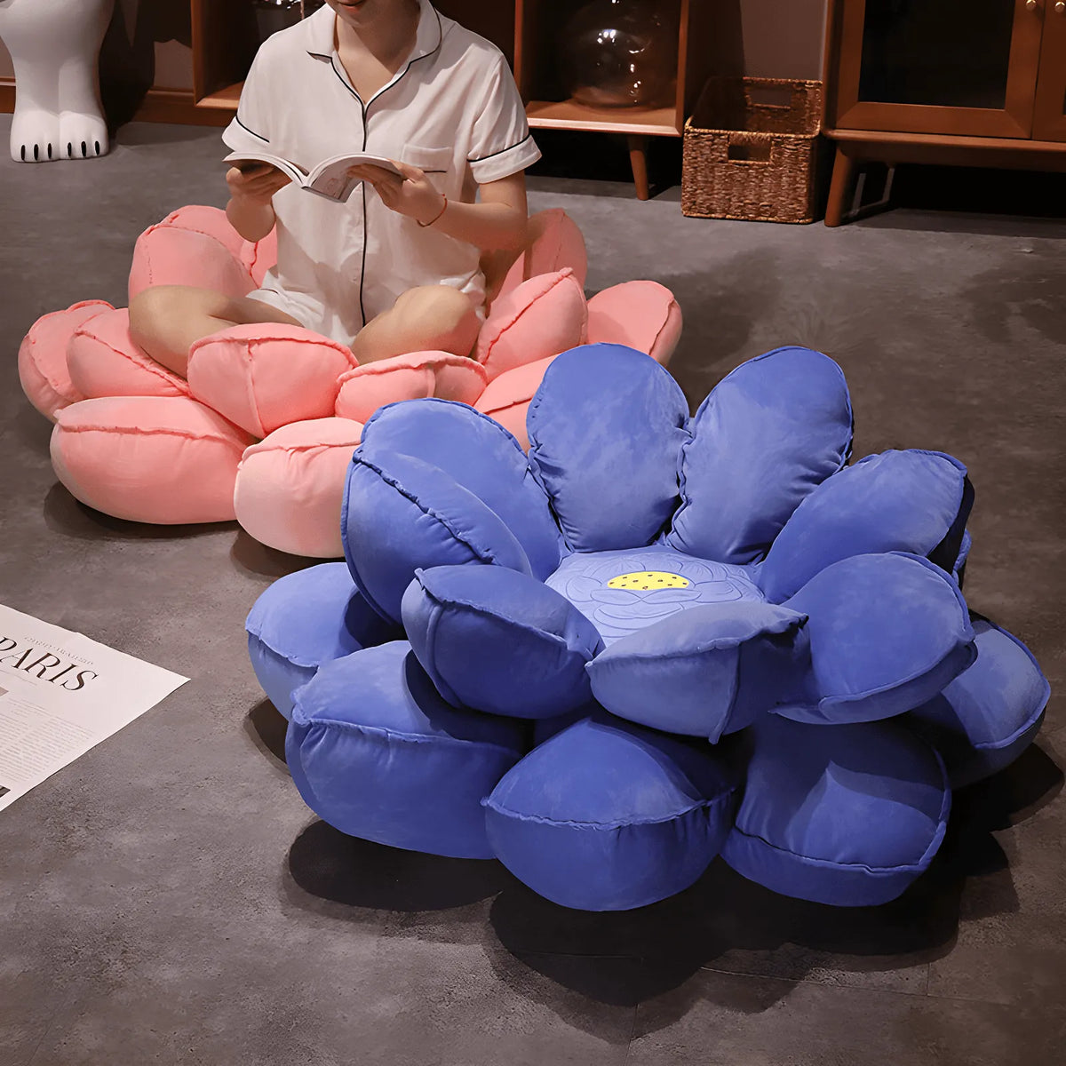 Pet Friendly Flower Floor Meditation Chair Cushion with Plush Petal Design