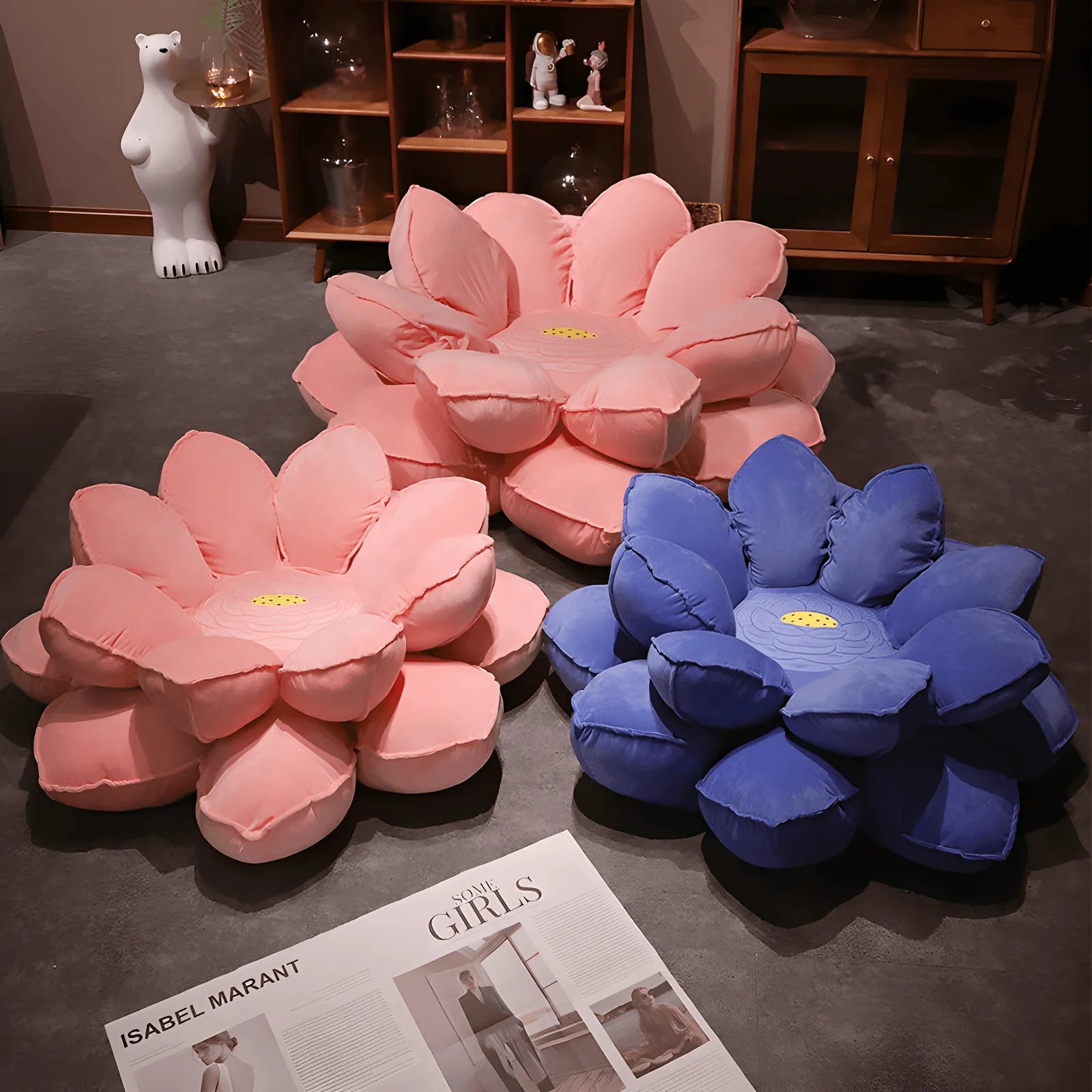 Pet Friendly Flower Floor Meditation Chair Cushion with Plush Petal Design
