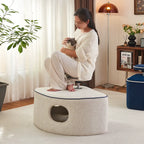 Pet Friendly Meditation Chair with Lift-Adjustable Velvet Cat Nook Ottoman