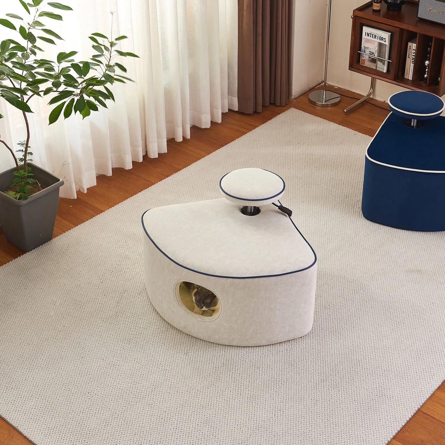 Pet Friendly Meditation Chair with Lift-Adjustable Velvet Cat Nook Ottoman
