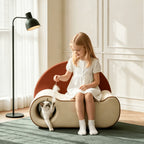 Pet-Friendly Velvet Kids Sofa with Arched Tunnel Nook, Cream Caramel