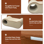 Pet-Friendly Velvet Kids Sofa with Arched Tunnel Nook, Cream Caramel