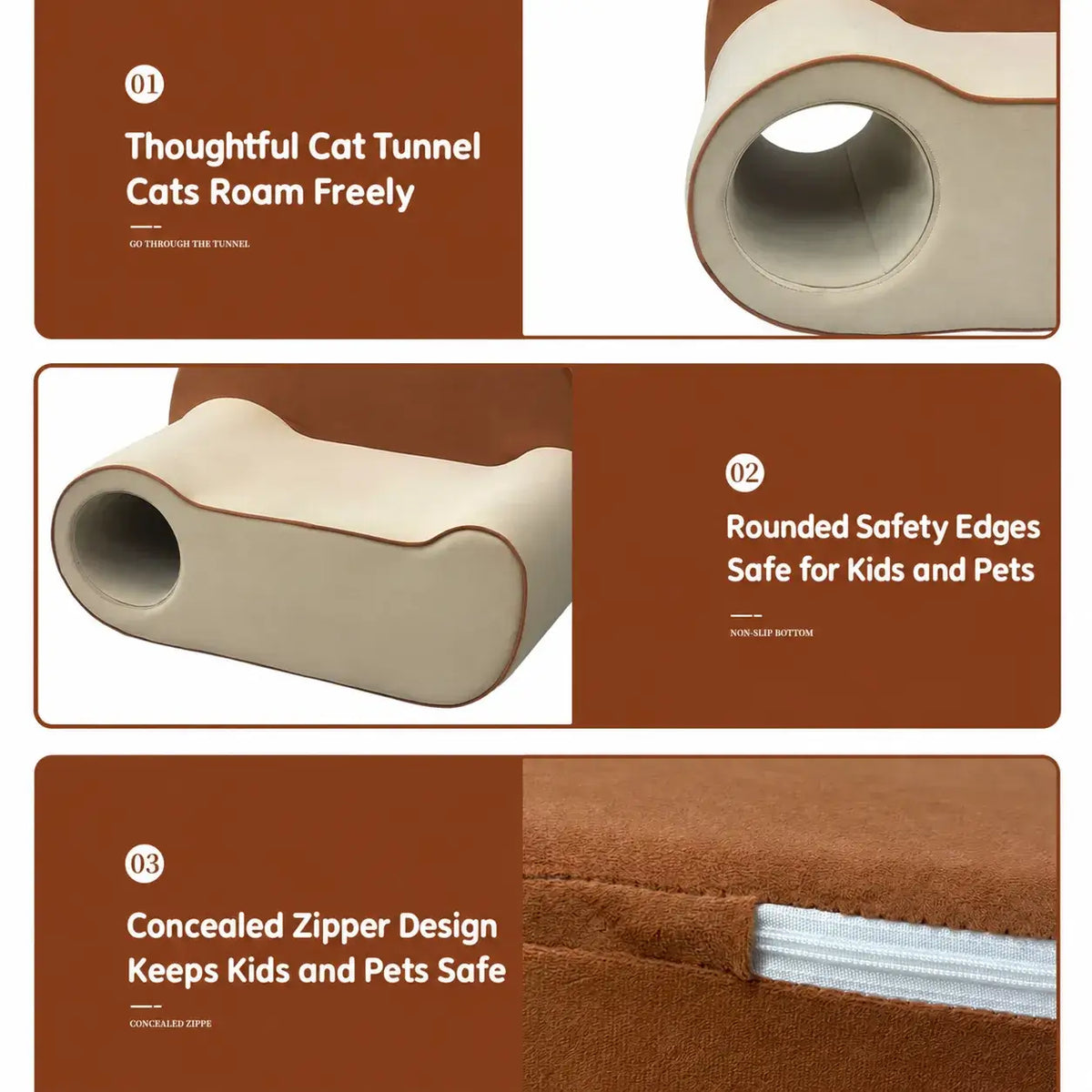 Pet-Friendly Velvet Kids Sofa with Arched Tunnel Nook, Cream Caramel