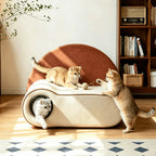 Pet-Friendly Velvet Kids Sofa with Arched Tunnel Nook, Cream Caramel