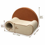 Pet-Friendly Velvet Kids Sofa with Arched Tunnel Nook, Cream Caramel Dimensions