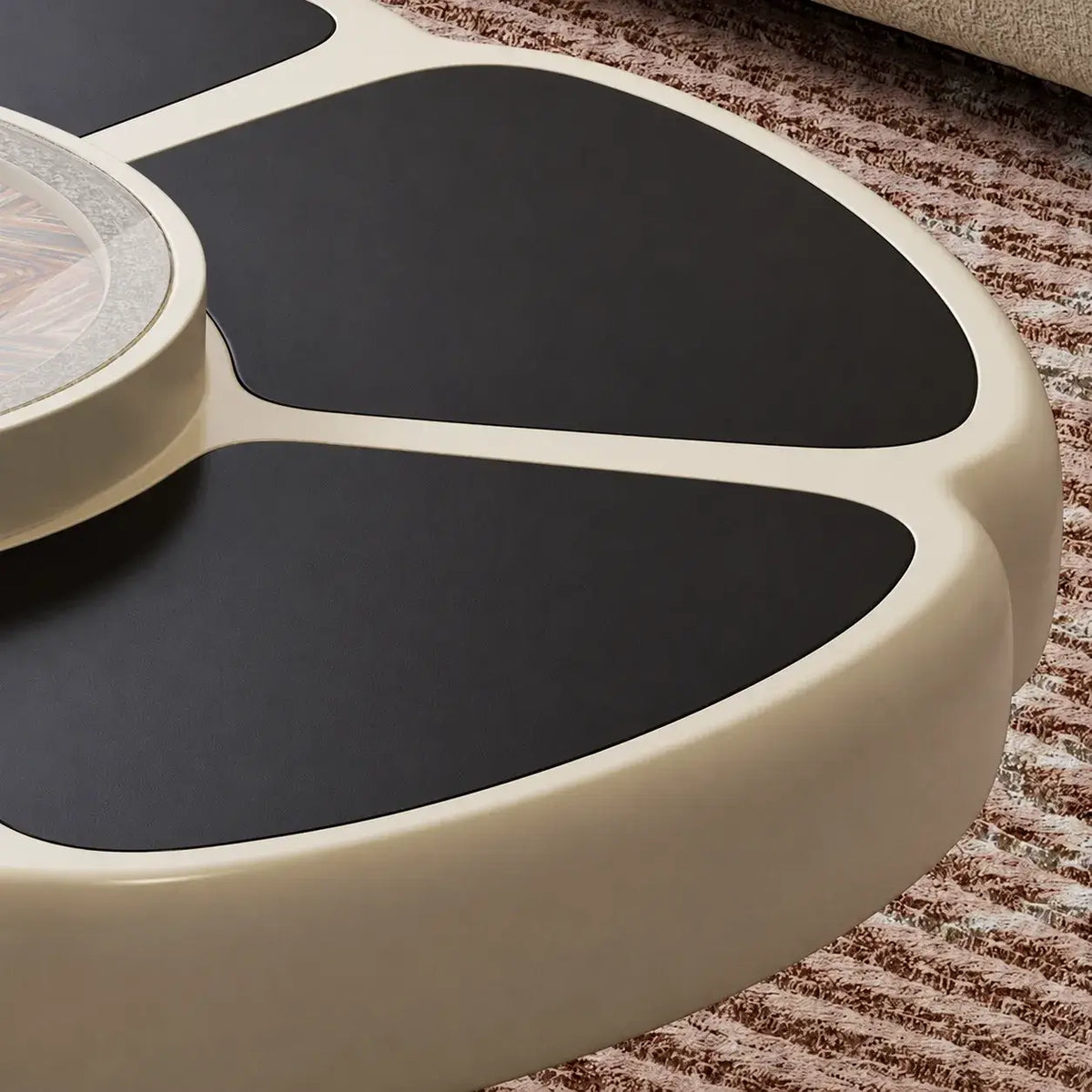 Petal-Inspired Nesting Coffee Table Set With Rainbow Wood Veneer Accents
