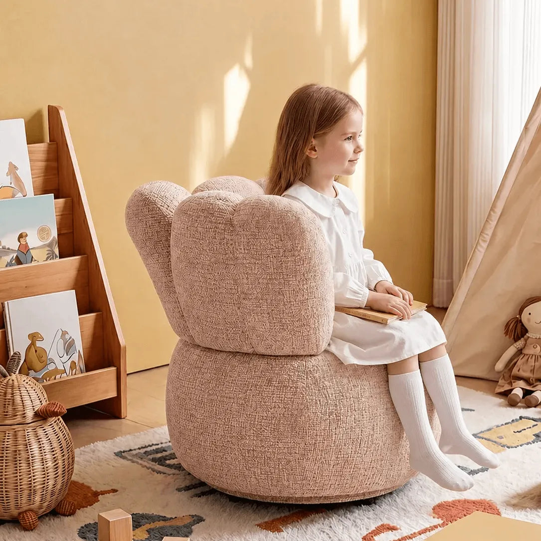 Petal Silhouette Chenille Kids Chair With 360 Swivel Reading Nook Design
