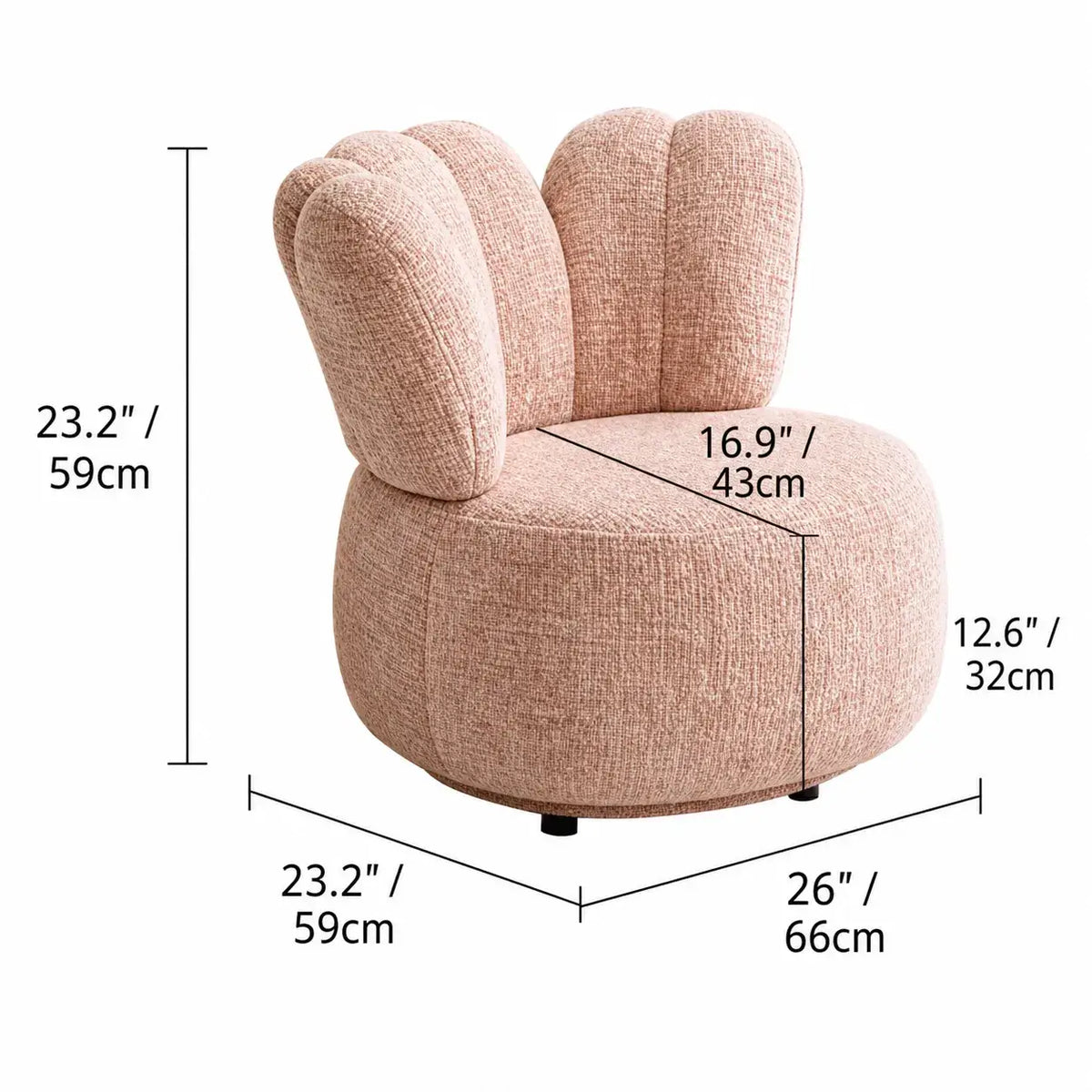 Petal Silhouette Chenille Kids Chair With 360 Swivel Reading Nook Design Dimensions