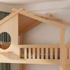 Pine Loft Bed with Ladder, Dollhouse Design and Built-In Storage