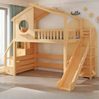 Pine Loft Bed with Ladder, Dollhouse Design and Built-In Storage