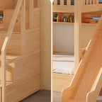 Pine Loft Bed with Ladder, Dollhouse Design and Built-In Storage