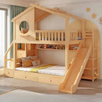 Pine Loft Bed with Ladder, Dollhouse Design and Built-In Storage