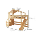 Pine Loft Bed with Ladder, Dollhouse Design and Built-In Storage Dimensions