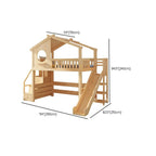 Pine Loft Bed with Ladder, Dollhouse Design and Built-In Storage Dimensions
