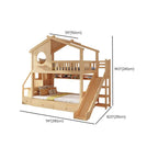 Pine Loft Bed with Ladder, Dollhouse Design and Built-In Storage Dimensions