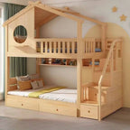 Pine Loft Bed with Ladder, Dollhouse Design and Built-In Storage Main Product Image