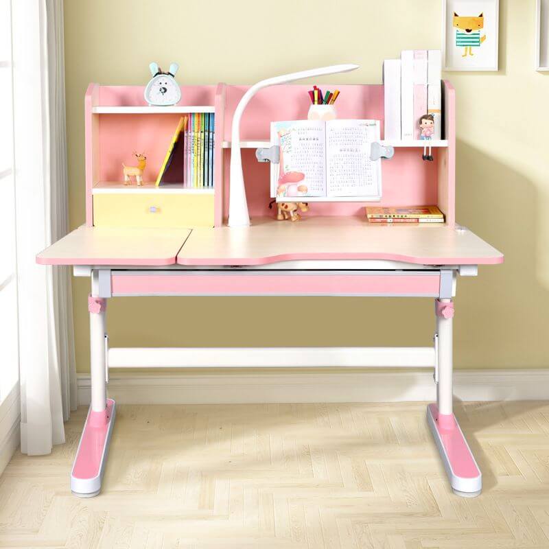 Pink Adjustable Kids Desk & Chair Set With Storage