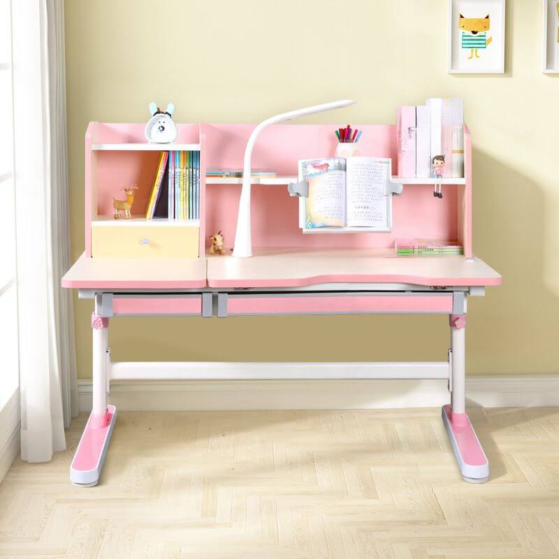 Pink Adjustable Kids Desk & Chair Set With Storage