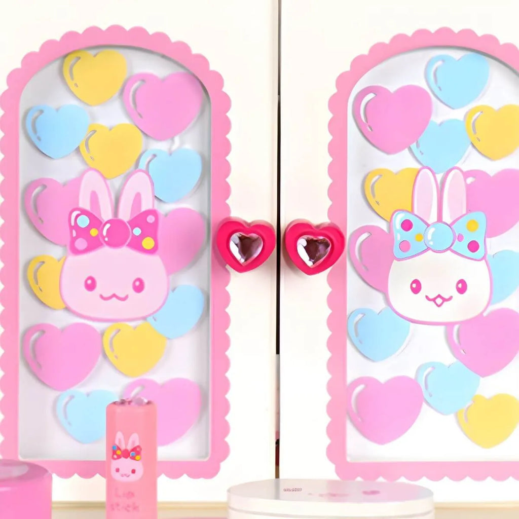 Pink Animal-Themed Kids Vanity Set with Adjustable Mirror and Chair