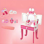Pink Animal-Themed Kids Vanity Set with Adjustable Mirror and Chair
