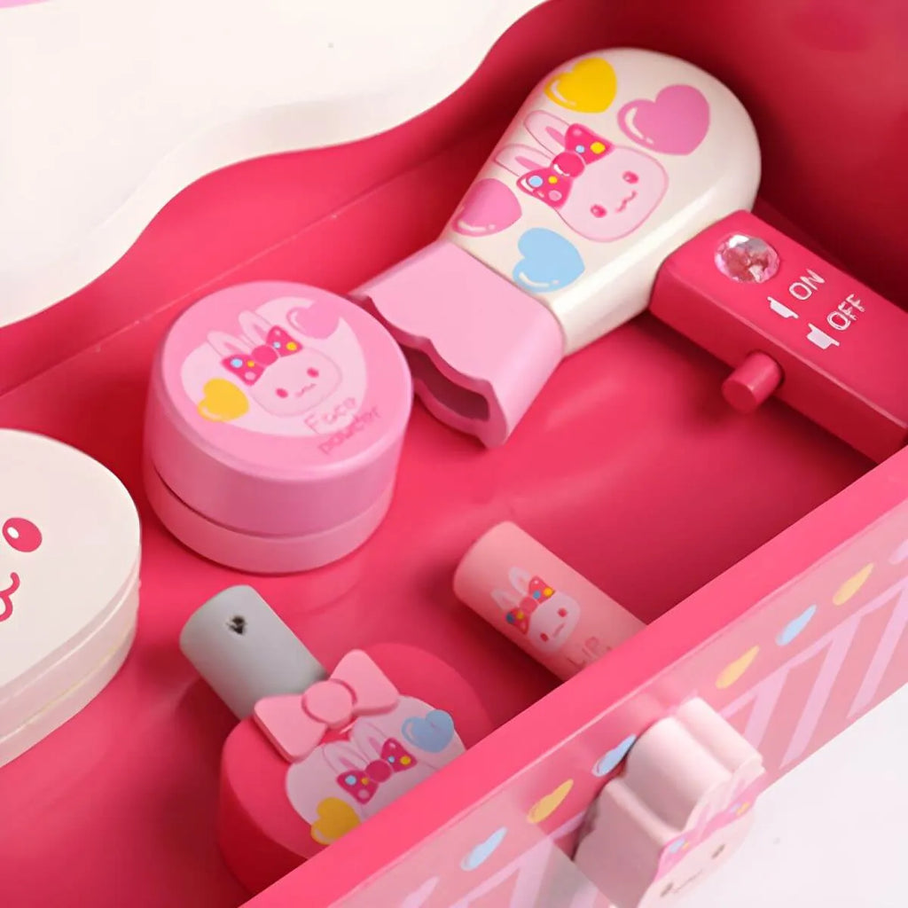 Pink Animal-Themed Kids Vanity Set with Adjustable Mirror and Chair